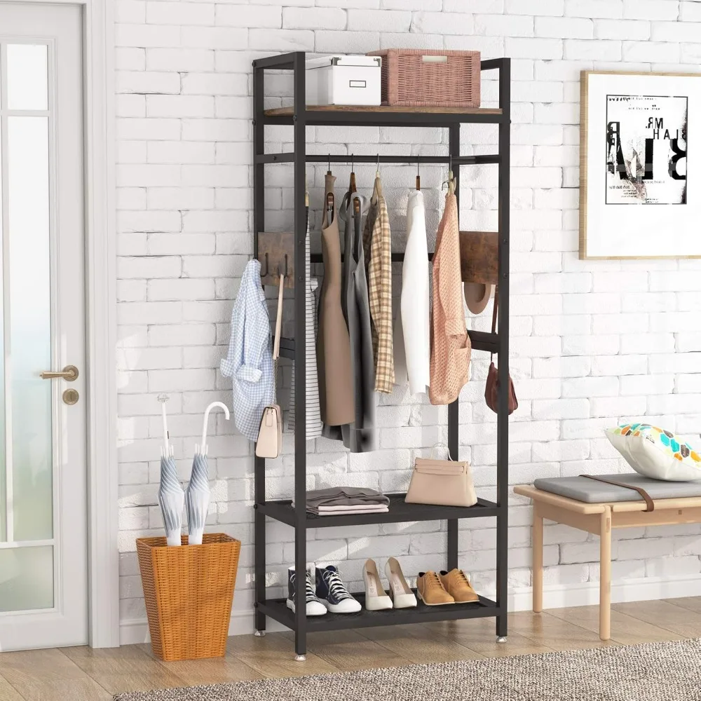 

Heavy Duty Freestanding Coat Rack w/Shelf & Hanging Rod, Closet Organizer for Small Space & Bedroom, Max Load 300LBS, Coat Rack