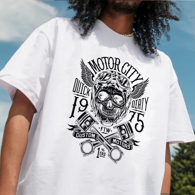 خمر دراجة نارية الجمجمة تي شيرت موضة جديدة 100% القطن الرجال قصيرة الأكمام الطباعة س الرقبة تي شيرت تي شيرت