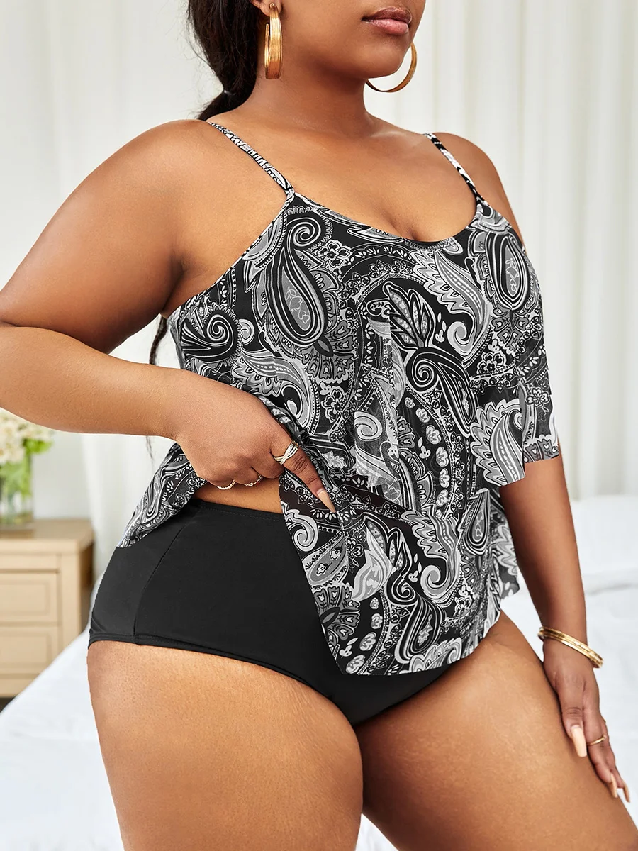 2023. Paisley warstwa warstwa Peplum Tankini strój kąpielowy dwuczęściowy duży rozmiar stroje kąpielowe damskie kostiumy kąpielowe kąpiących się