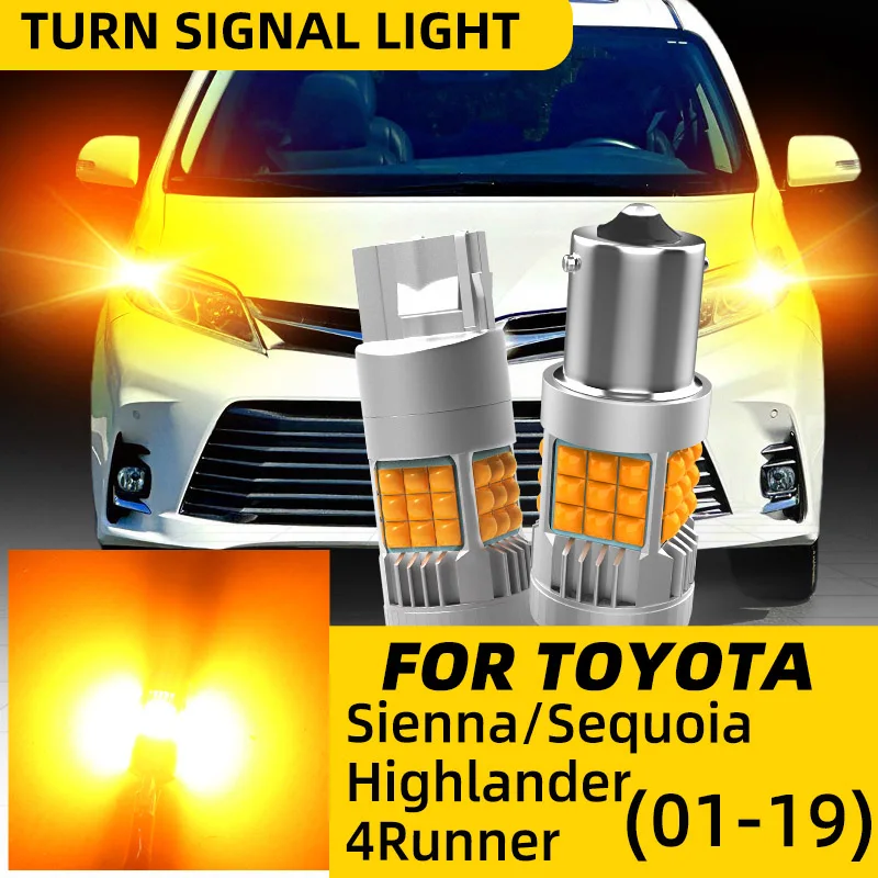 

2pcs Car LED Turn Signal Lights Bulbs Amber Rear Direction Indicator For Toyota Sienna Sequoia Highlander 4Runner 2019 2018 2017