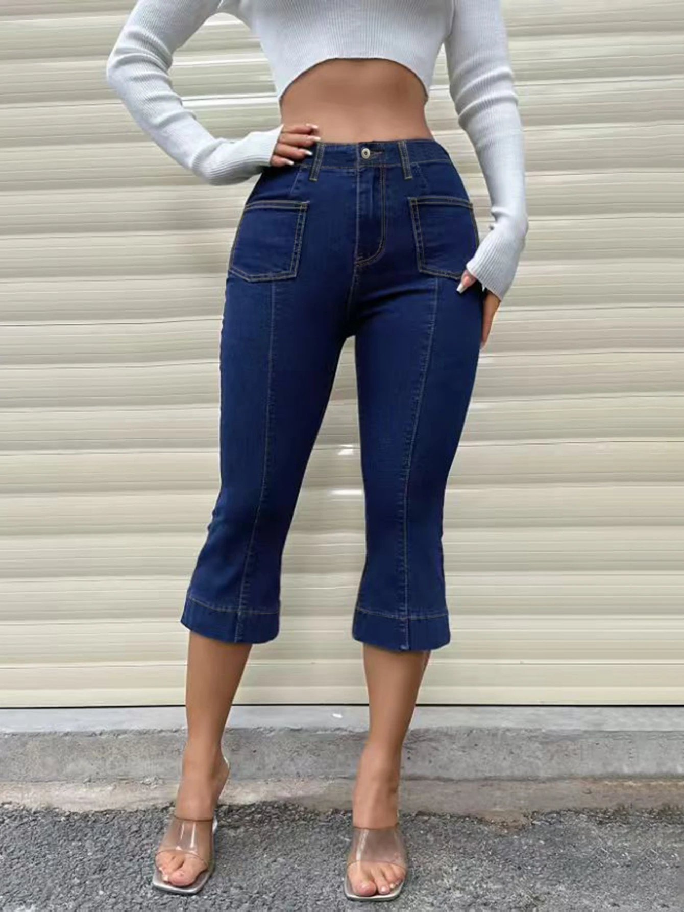 Womens Jeans High Rise Cropped Flare Summer Light Slimming Pear Shape Petite Trendy Casual Stretch Denim Vintage Womens Pants