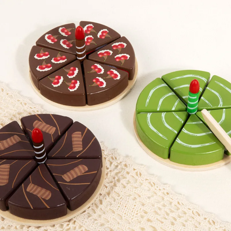 

Kids Wooden Cake Cutting Toy, Pretend Play Dessert Set, Educational Role Play Kitchen Toy for Toddlers