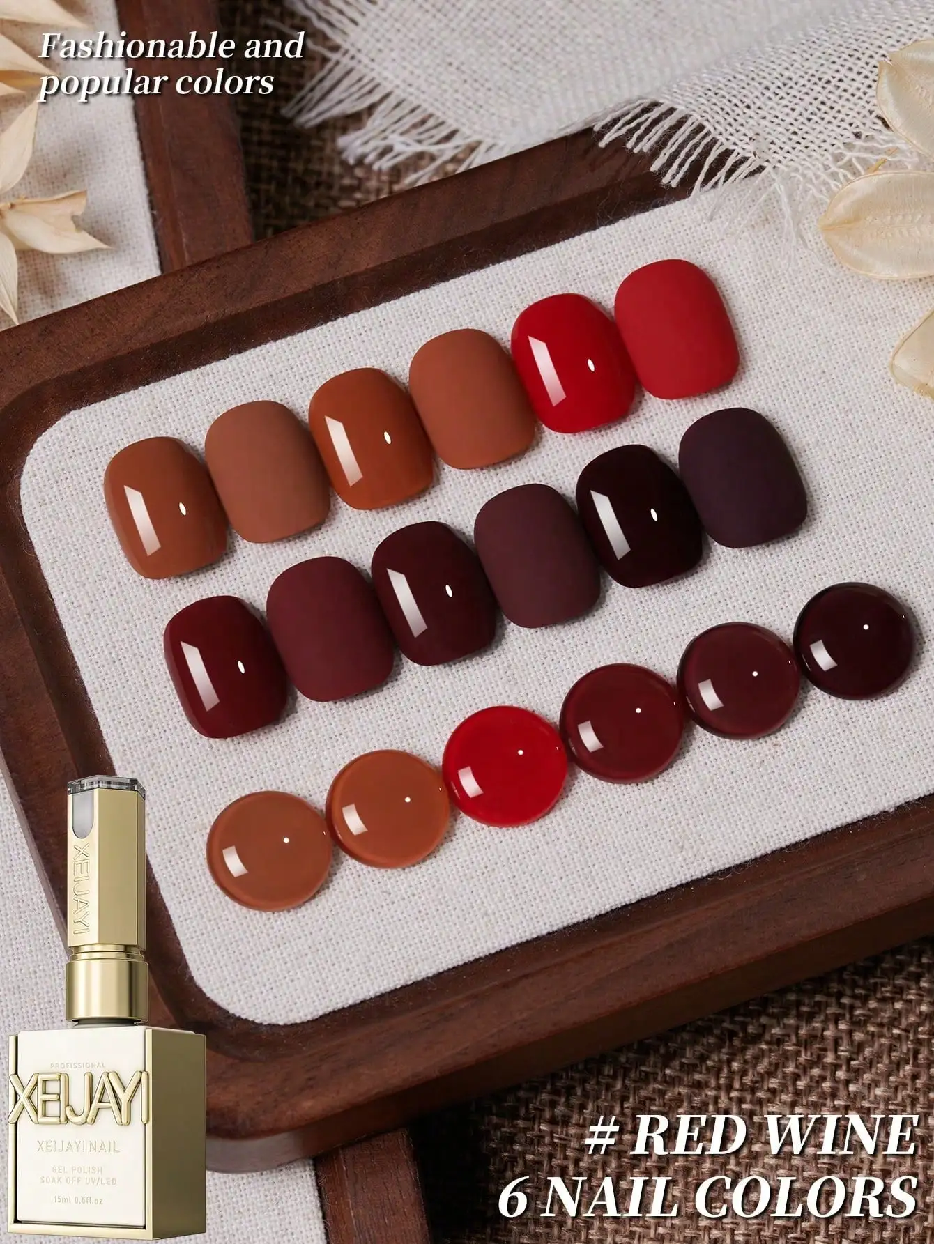 

XEIJAYI 6pcs 15ml Red Series Gel Nail Polish Starter Pure Soak Off No Wipe Nail Gel Polish Suitable For All Seasons