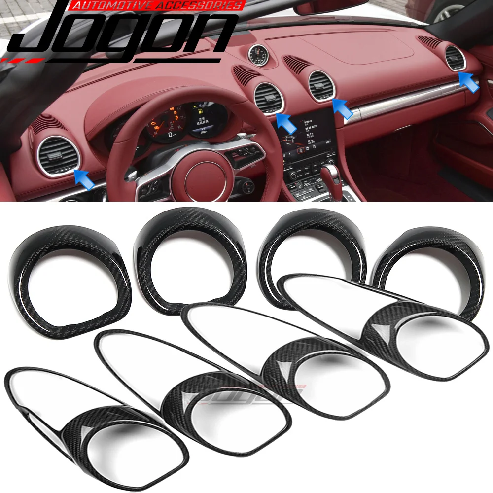 

4PCS Car Accessories For Porsche 718 982 Cayman Boxster 2017 - 2021 Carbon Fiber Air Outlet Ring Sticker Instrument Panel