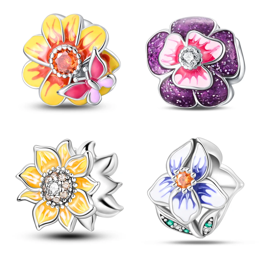 Silber Farbe Sonnenblumen Perlen passen Pandora Charms Silber Farbe Original Armband für die Schmuck