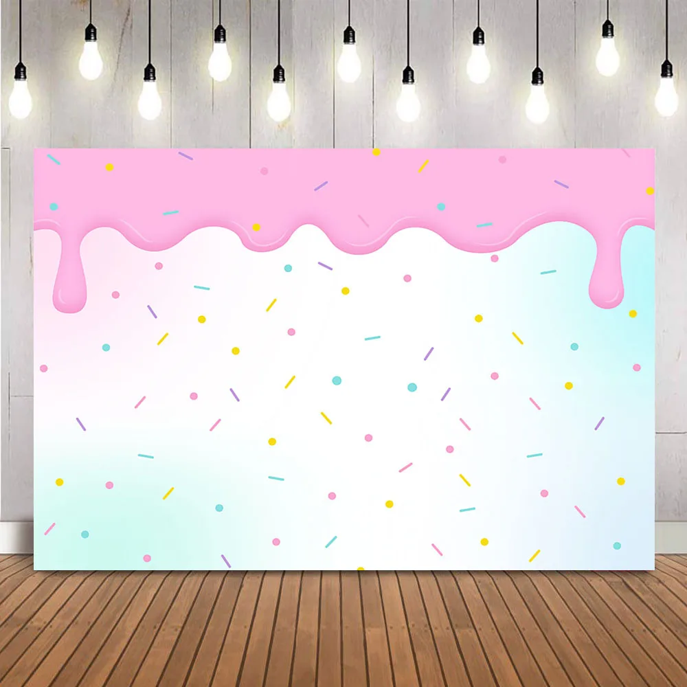 

Sprinkle Backdrop Ice cream Princess Happy Birthday Party Banner Donut Grow Up Bright Confetti Background Photocall Props