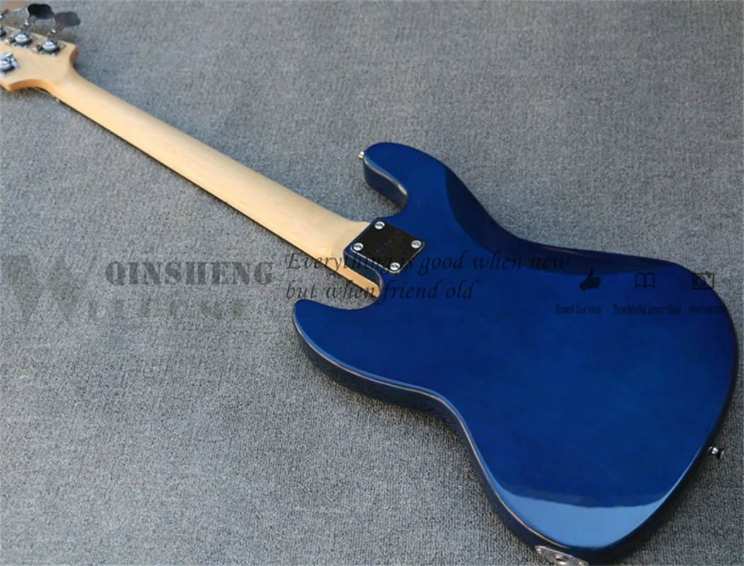 5 Strings Bass Guitar Jaz Blue Bass Mahogany Body Squilted Maple Top Maple Fingerboard Fixed Bridge Black Pickguard