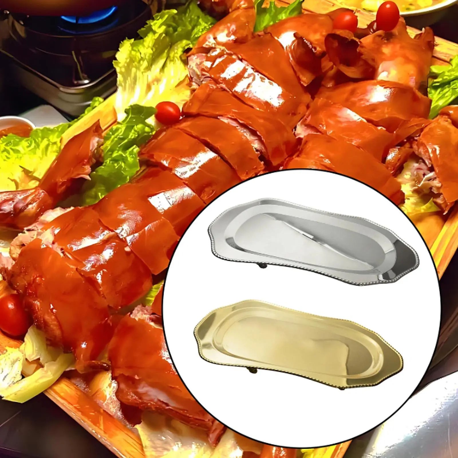 

Stainless Steel Serving Tray Easy to Clean Decorative Metal Dinner Plate Serving Dish for Dinner Hotel Party Banquet Appetizer