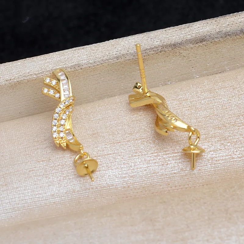 Wholesale 925 Sterling Silver Earrings Base Findings Mountings Jewelry Mounts Fittings Accessories for 9-11mm Pearls 3 pairs/lot