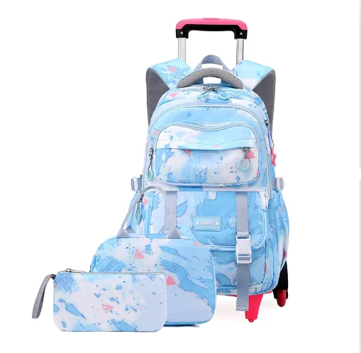 School Wheeled Backpack Bag For Girls Rolling Schoolbag Kids Rolling Backpack Trolley Bags 3pcs set  School Wheeled Trolley Bags
