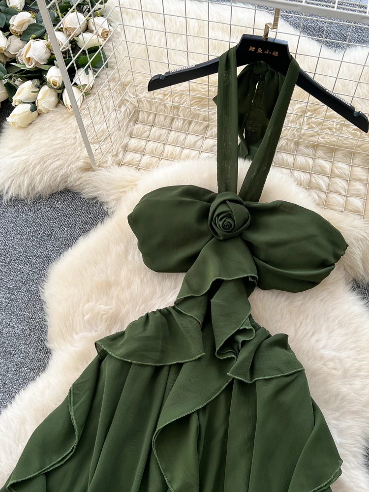 Spódnica damska Vaion Sle Hollow out Neline Long Dr, wiosenno-letnia, trapezowa, z wysokim stanem, z włókna poliestrowego, wyszczuplająca, z dekoltem w serek.