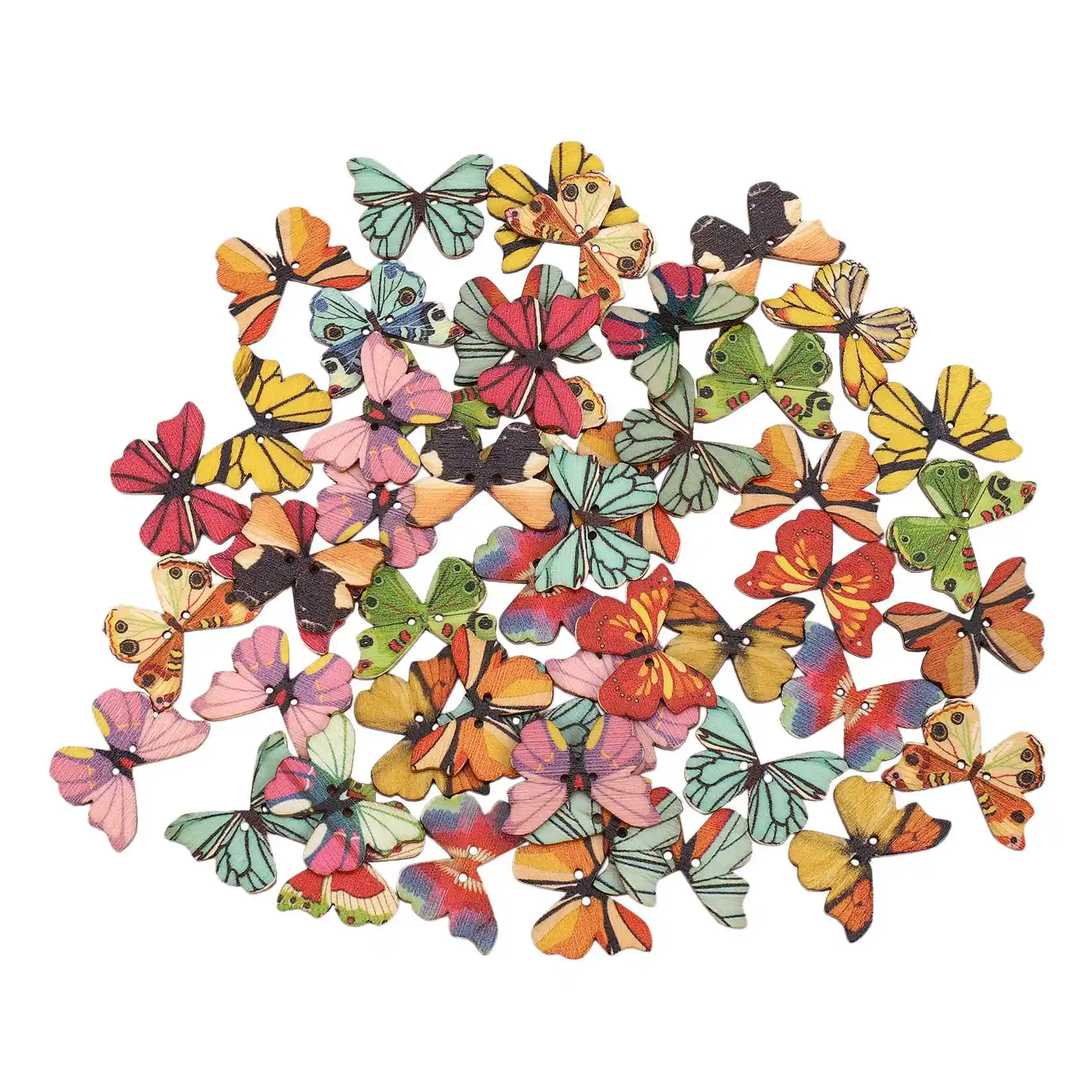 AA83 50Pcs 2 Holes Mixed Butterfly Wooden Button Sewing Scrapbooking DIY Craft
