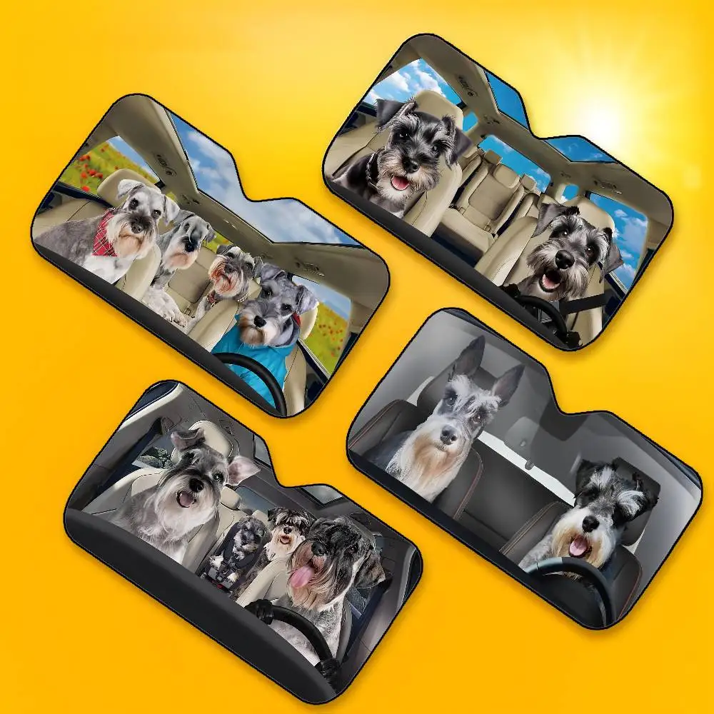 Cute Miniature Schnauzer Dog Car SunShade Windshield Foldable Three-layer Insulation Sunshade By Suction Cup Blocks UV Rays Sun