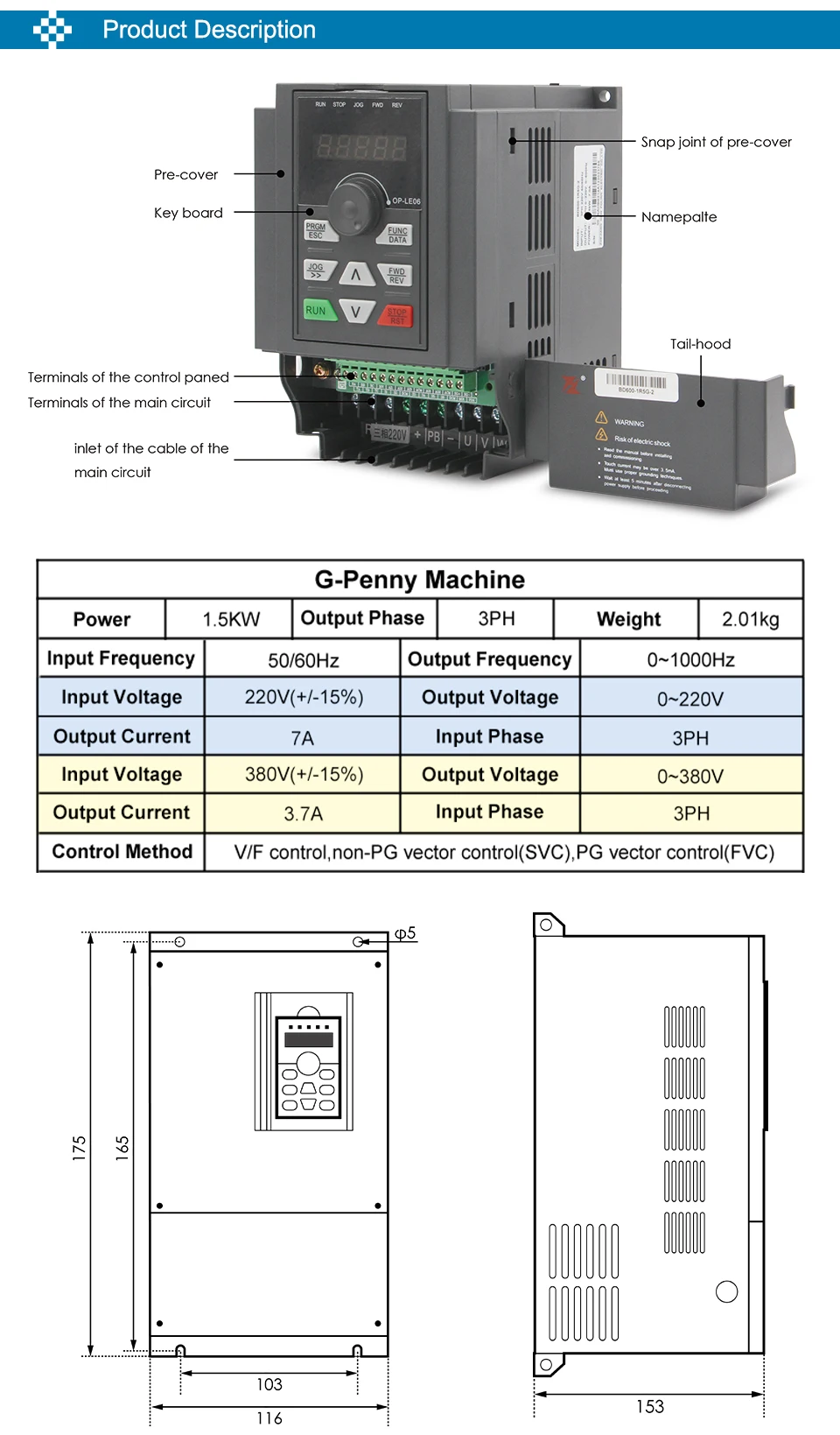 G-Penny 300W 75V ER8 Wassergekühlter Spindelmotor 48mm 60000U/min 1000Hz und 220V 1,5kW BD600 Wechselrichter – Detail 4