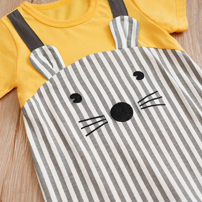 0-18 Baby Jumpsuit Cute Cartoon Mouse Print Cotton Comfortable And Soft Boy And Girl Summer Short Sleeved Newborn Clothes