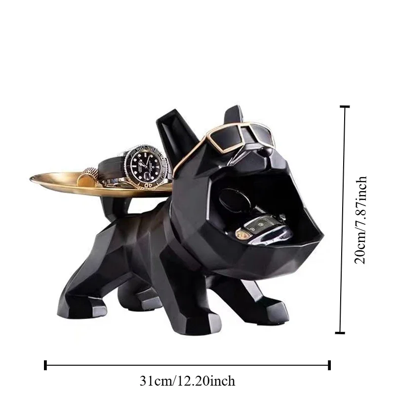 Resin Cool Bulldog Crafts bully Dog Butler With Tray For Key Holder Storage Jewelries Animal Room Home Decor Statue   Sculptu