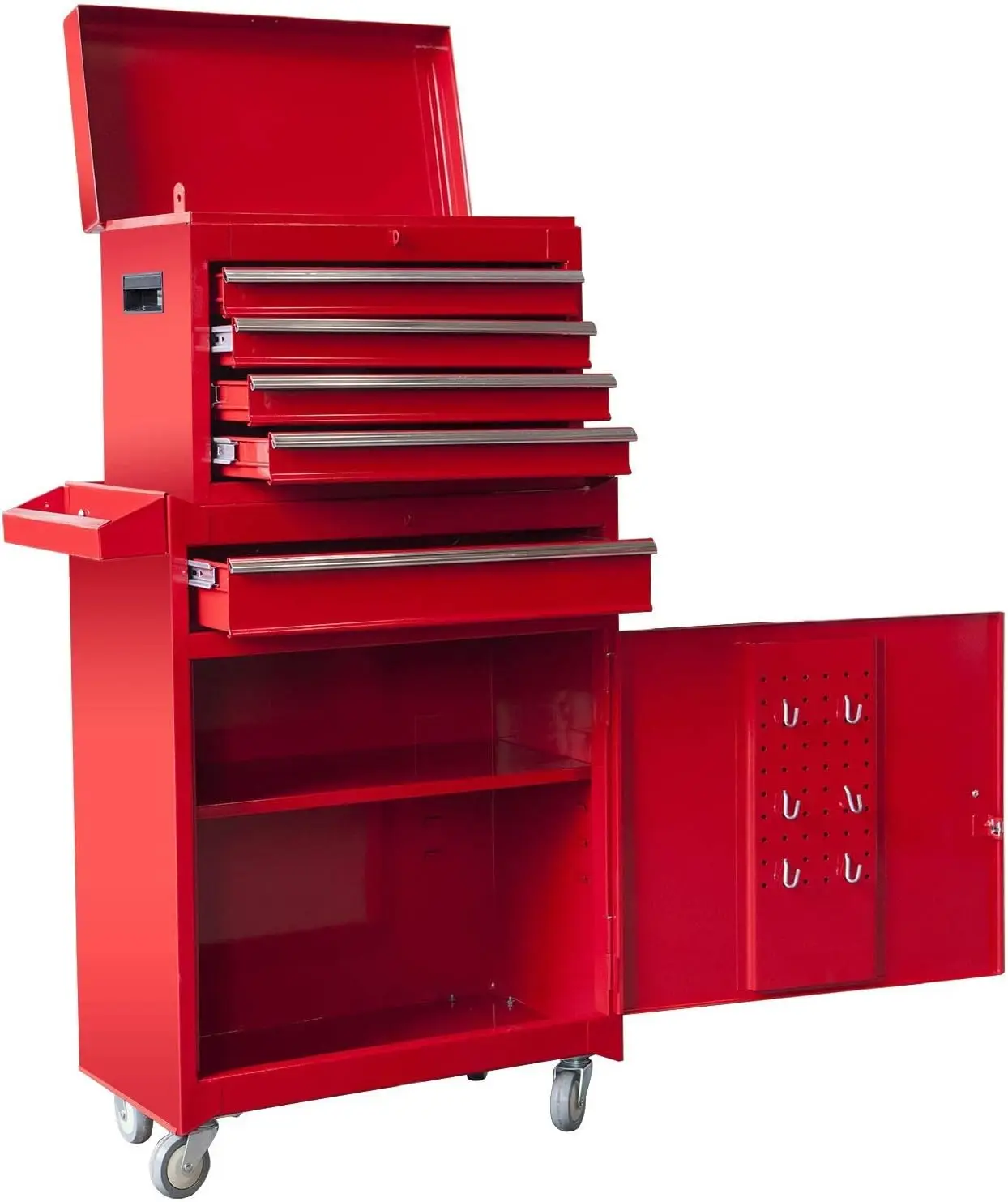 BIG RED   Detachable 4 Drawer Tool Chest with Large Storage Cabinet and Adjustable Shelf, 20.3" l x 11" w x 40.4" h