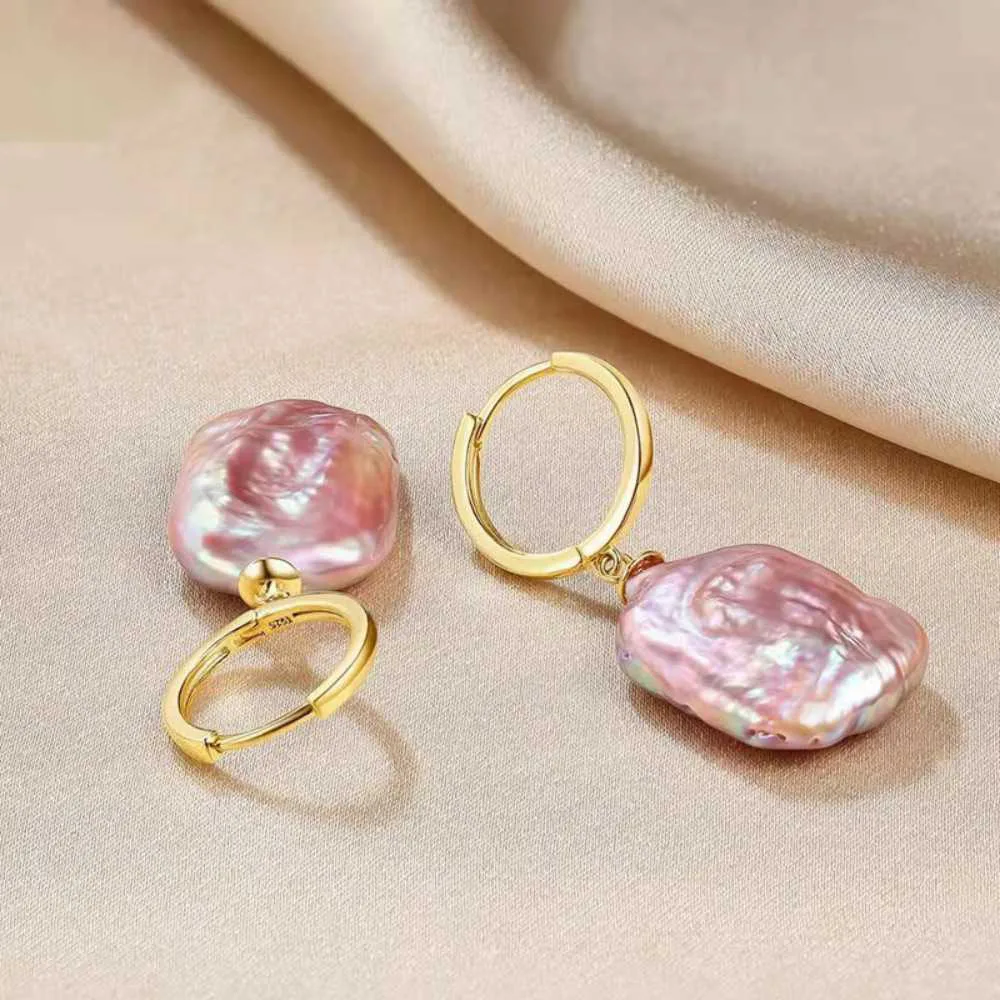 Handmade colorful Baroque freshwater pearl earring square pendant Jewelry VALENTINE'S DAY Classic Women HOOK
