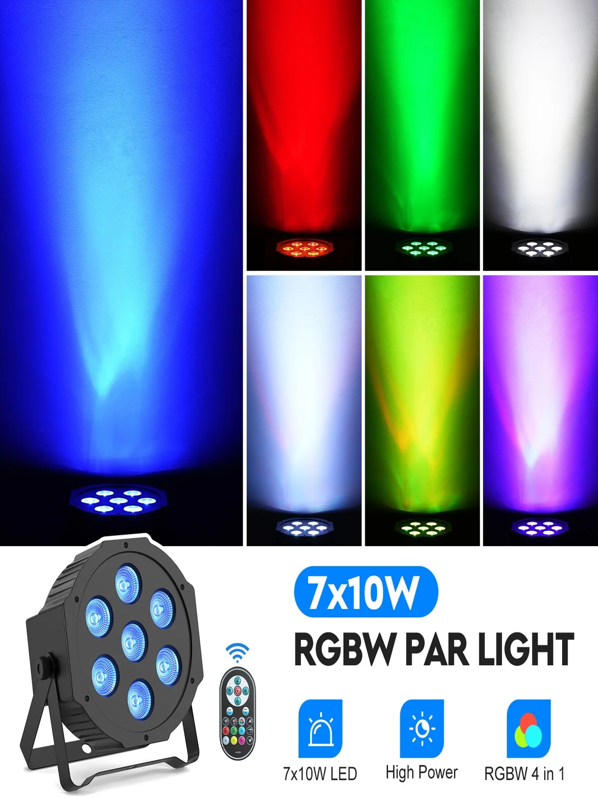 Yiflamefly 4er-Set PAR-Scheinwerfer 7x10W RGBW LEDs Bühnenbeleuchtung Aufwärtsstrahlende DMX512 PAR-Scheinwerfer für Hochzeiten, DJ-Partys, KTV, Bars, Shows, Clubs