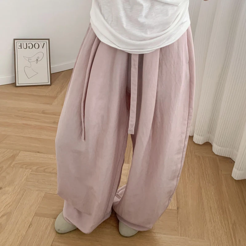 Solid Lyocell Linen Wide-Leg Pants Women High-Waist Loose Slimming Balloon Pants Plus Size Harajuku Style Summer Yamamoto Pants