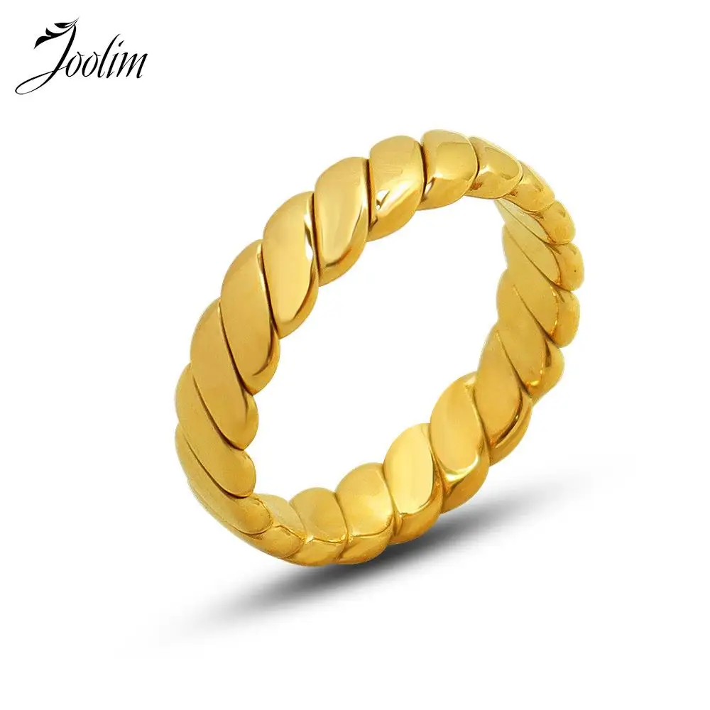 

Joolim Jewelry High End PVD No Fade Light Luxury Fashion Geometric Retro Twisted Stainless Steel Finger Ring for Women