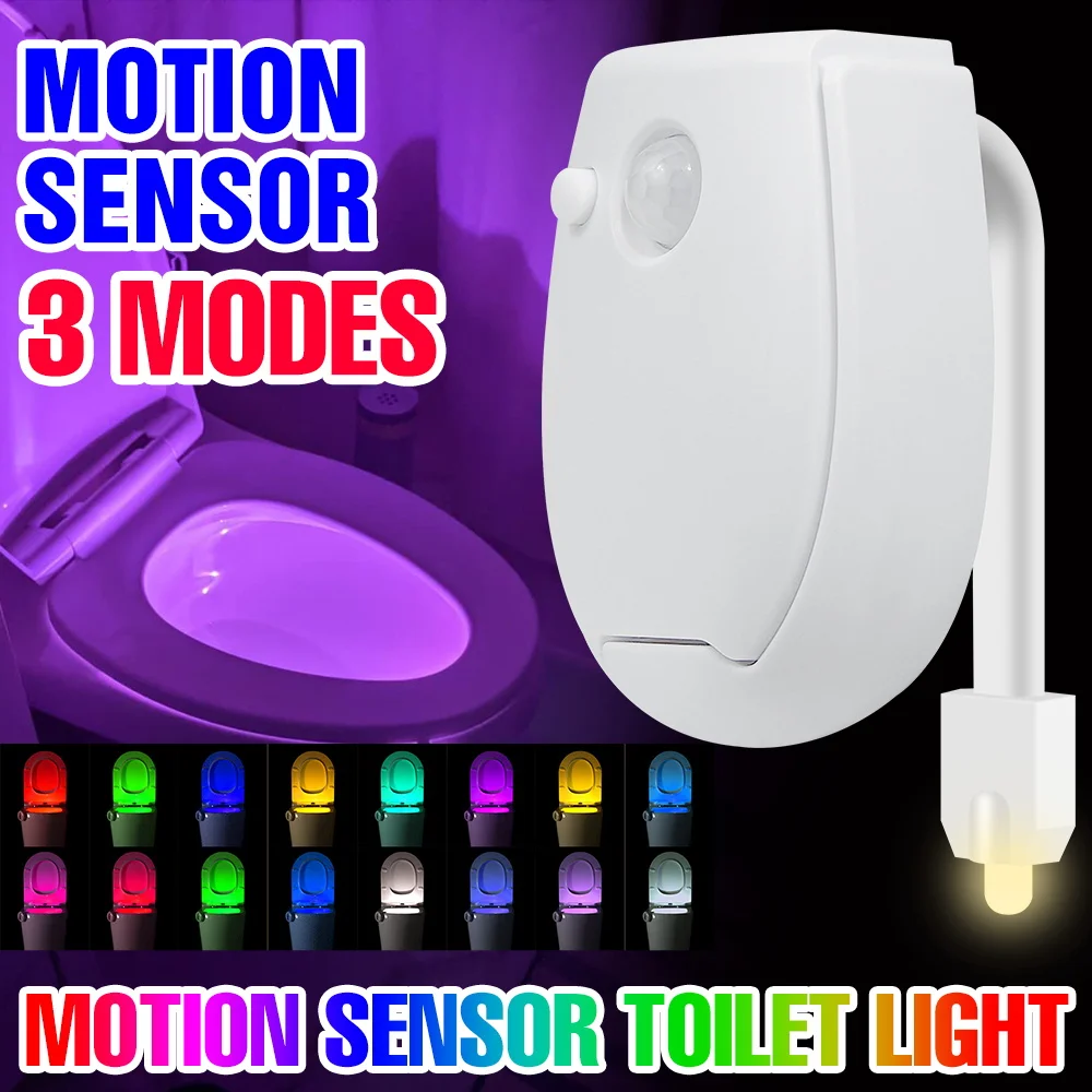 Lampada da WC a LED RGB PIR Sensore di movimento intelligente Luci notturne AAA Alimentato a batteria per bagno WC Sedile WC Retroilluminazione