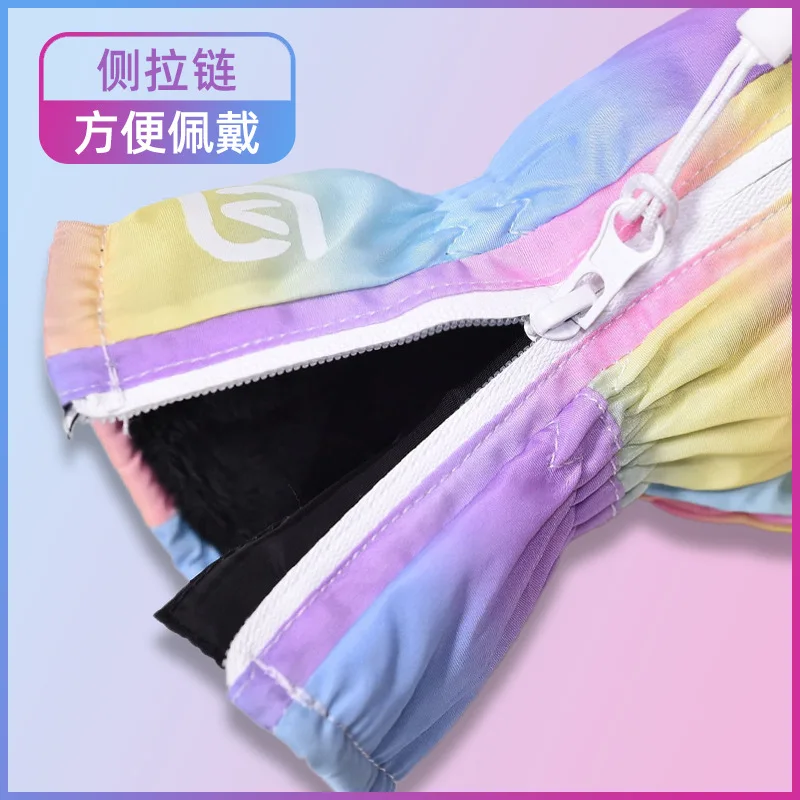 Children's ski gloves, thickened and fleece-lined, warm gloves for autumn, windproof and cold-resistant, with side zipper, cute