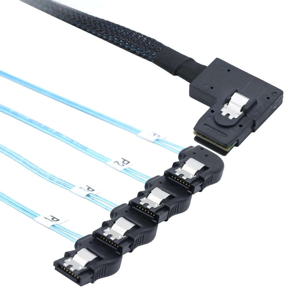 2Pcs Mini SAS HD SFF-8087 Right Turn 4 SATA 7P Right Turn Server High Speed In-machine Cable