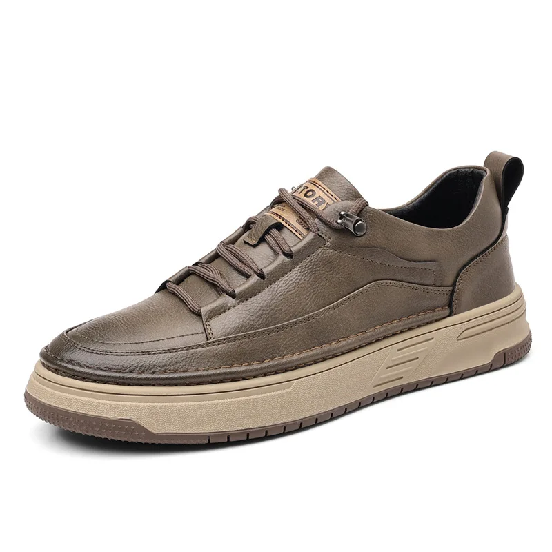 

New Designer Cow Leather Sneakers for Man Spring Autumn Fashion Lace Casual Shoes Male Solid Color Retro Work Board Shoes Man