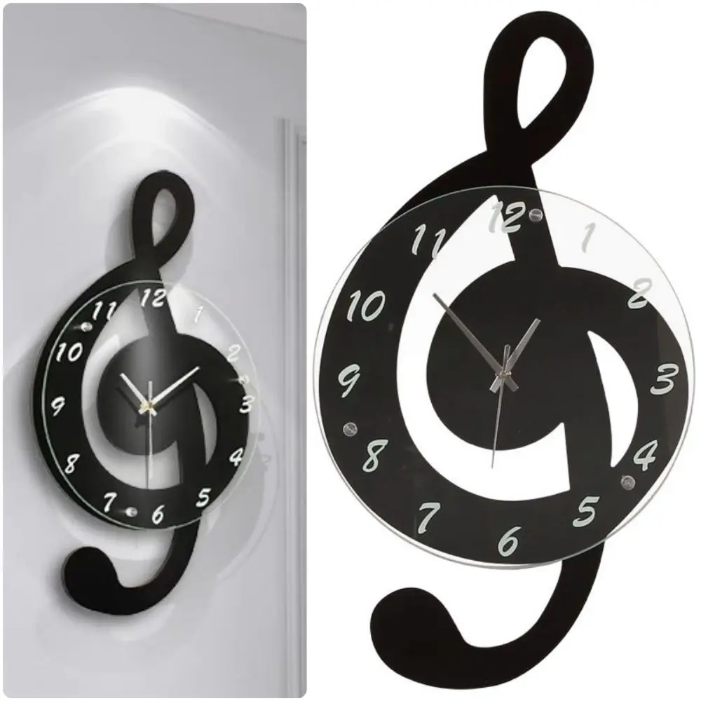 Black Electronic Wall Clock Quartz Mechanism Silent Musical Note Clock Accurate Timekeeping Musical Note Silent Quartz Clock