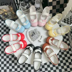 Lolita Shoes Round Head Casual Flat Heels Women's Shoes College Bow Sweet Cute Single Shoe