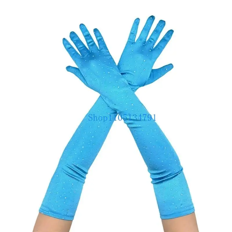 

98km 2pack Rhinestones Pattern Gloves Arm Length Gloves Wedding Mittens for Stage Performances and Parties