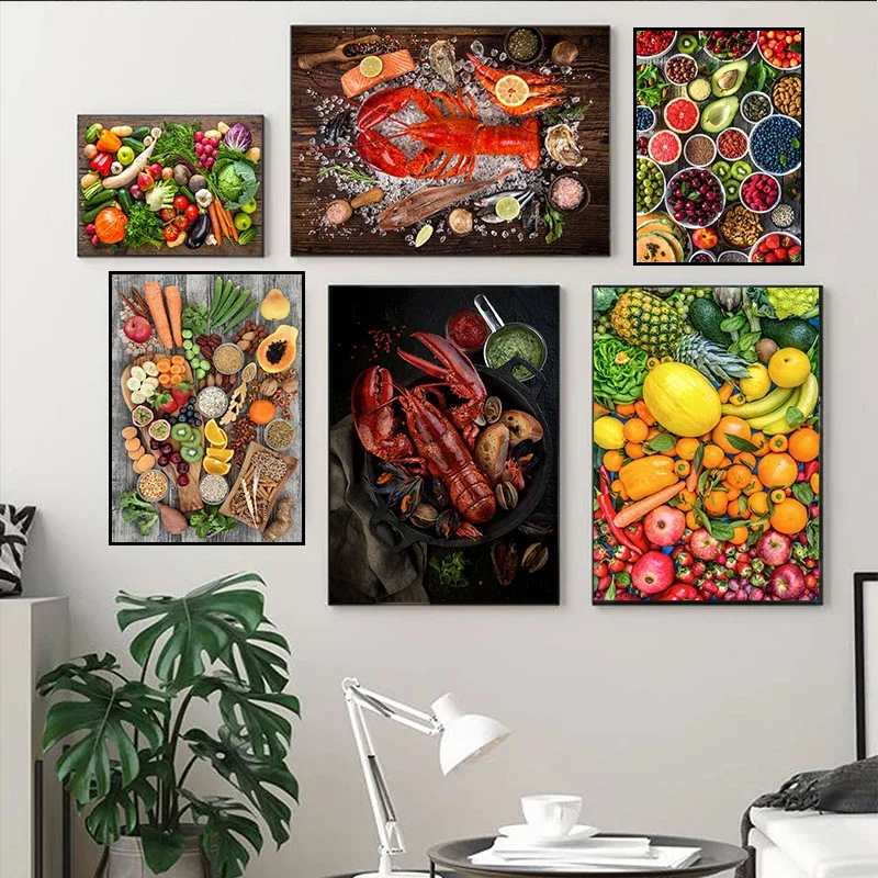 Kitchen Fruit Pictures Canvas Paintings On Wall Vegetable Grains Spices Posters and Prints For Dinning Room Resturant Home Decor