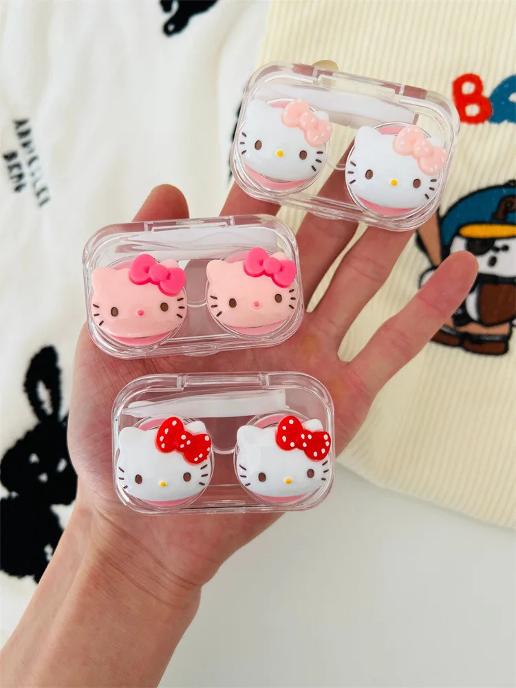 Cute Sanrio Hello Kitty Contact Lens Case Transparent Cartoon Kawaii Portable Nearsighted Contact Lens Case Girl Travel Gifts