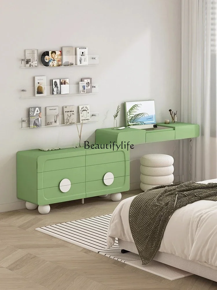 

1Flip Mirror Makeup Table Cream Style Dressing Table Six-Drawer Integrated Cabinet Solid Wood Custom L