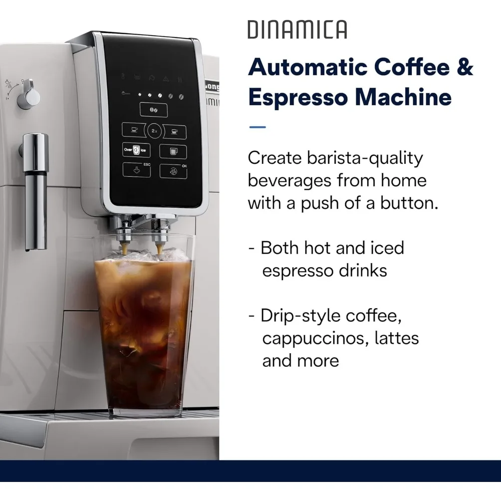 Dinamica Espresso Machine, White - Automatic Bean-to-Cup Brewing, Built-In Steel Burr Grinder & Manual Frother