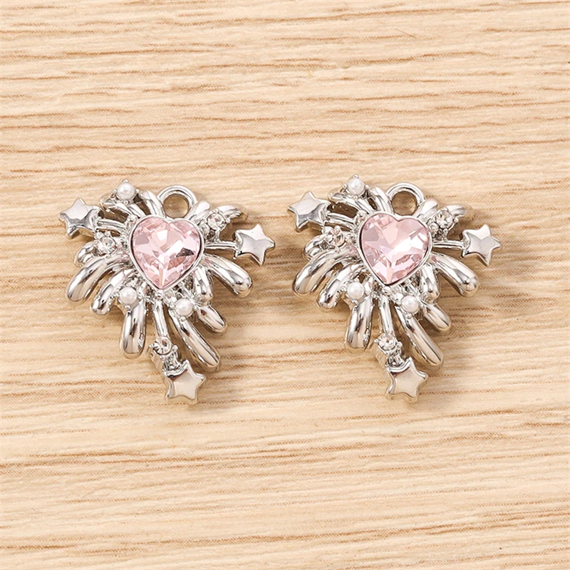5 Stück 17x17mm Niedliche Kristall-Metall-Herz-Feuerwerk-Anhänger für Schmuckherstellung, Ohrringe, Halsketten, Armbänder, DIY-Bastelbedarf – Detail 12