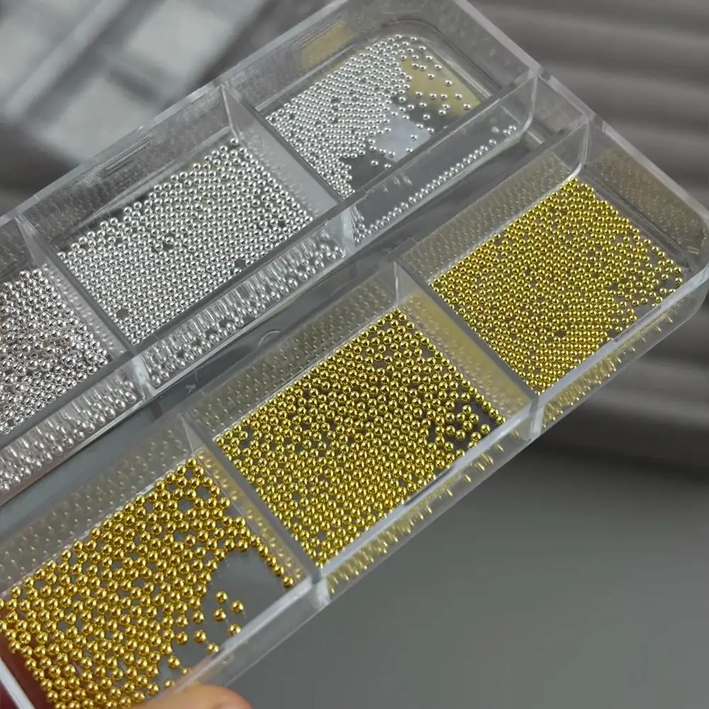6 Rejillas de Perlas de Caviar 3D de Acero Inoxidable, Adornos para Uñas, Bolas Mixtas de 0.6/0.8/1mm, Decoraciones para Arte de Uñas, Manualidades DIY, Accesorios de Manicura