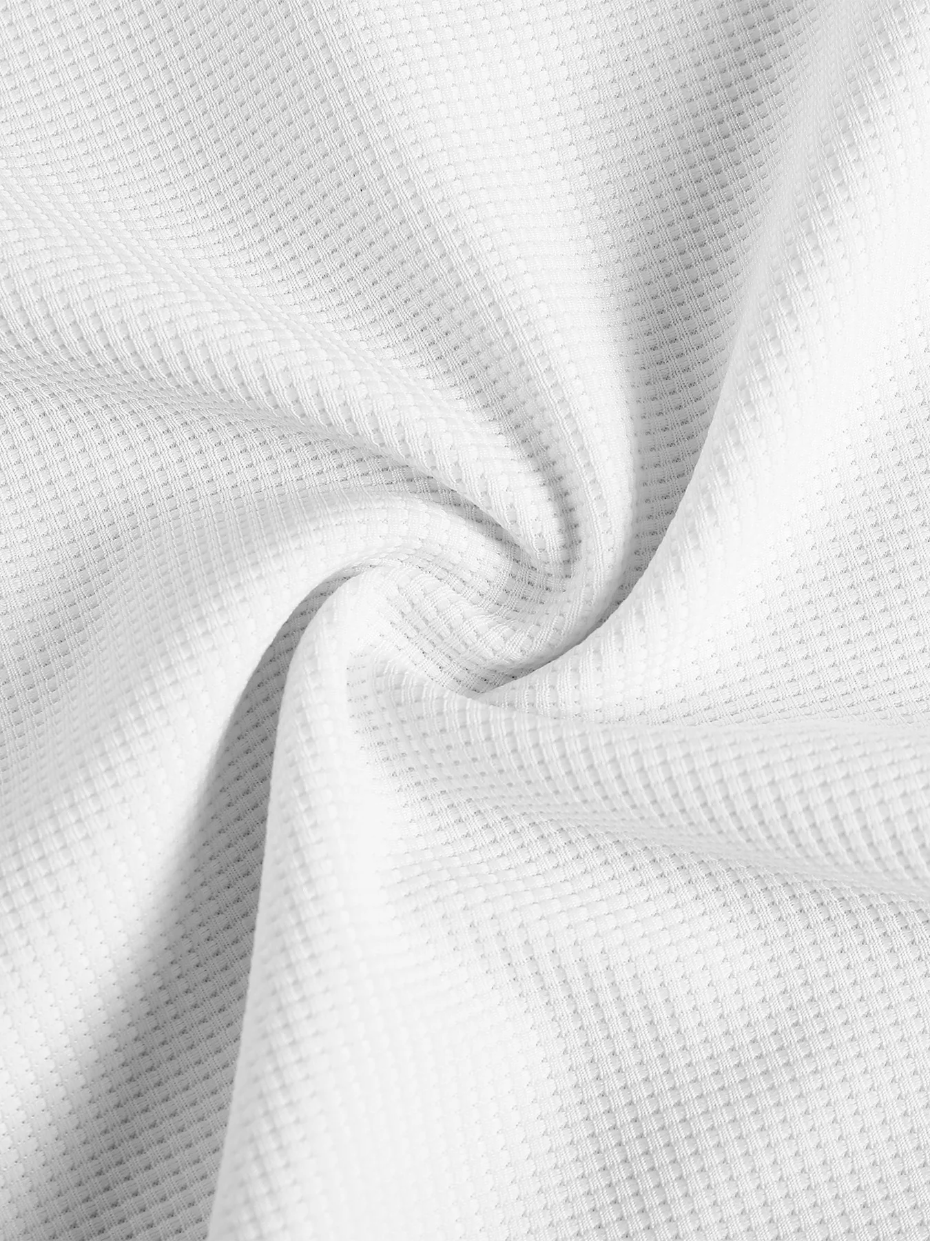 Men's White Waffle Knit Half Zip Polo Shirt Casual Set 2 Piece Lapel Collar Short Sleeve & Drawstring Shorts Outfit view 6