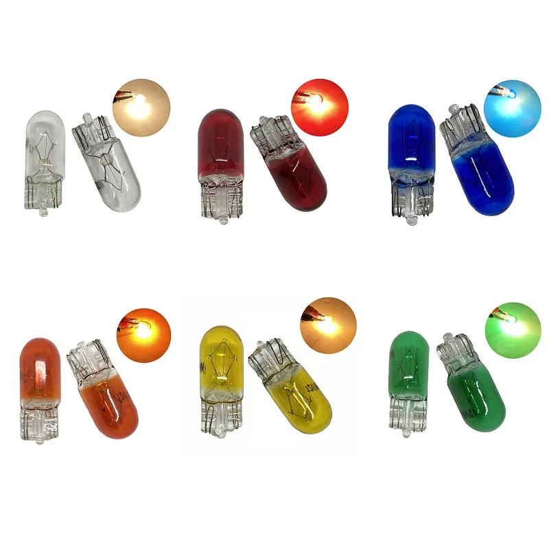 10X White T10 W5W 501 194 Clear Signal Lamp Glass 12V 5W Warm White Red W2.1x9.5d Single Filament Car Bulb Auto Light Halogen