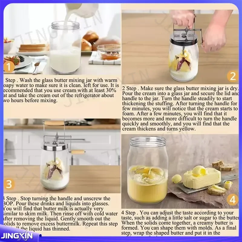 custom for Hand Crank Butter Maker 1000ML 1500ML Glass Milk Mixer Vintage Style DIY Pastry Kitchen Tool Set Manual Cream