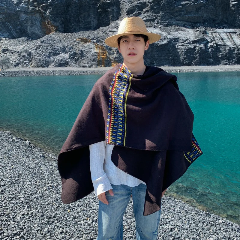

Men's Cape Desert Travel Ethnic Style Scarf Shawl Travel Photography Fashion Big Poncho Warm Self driving Tour Cloak