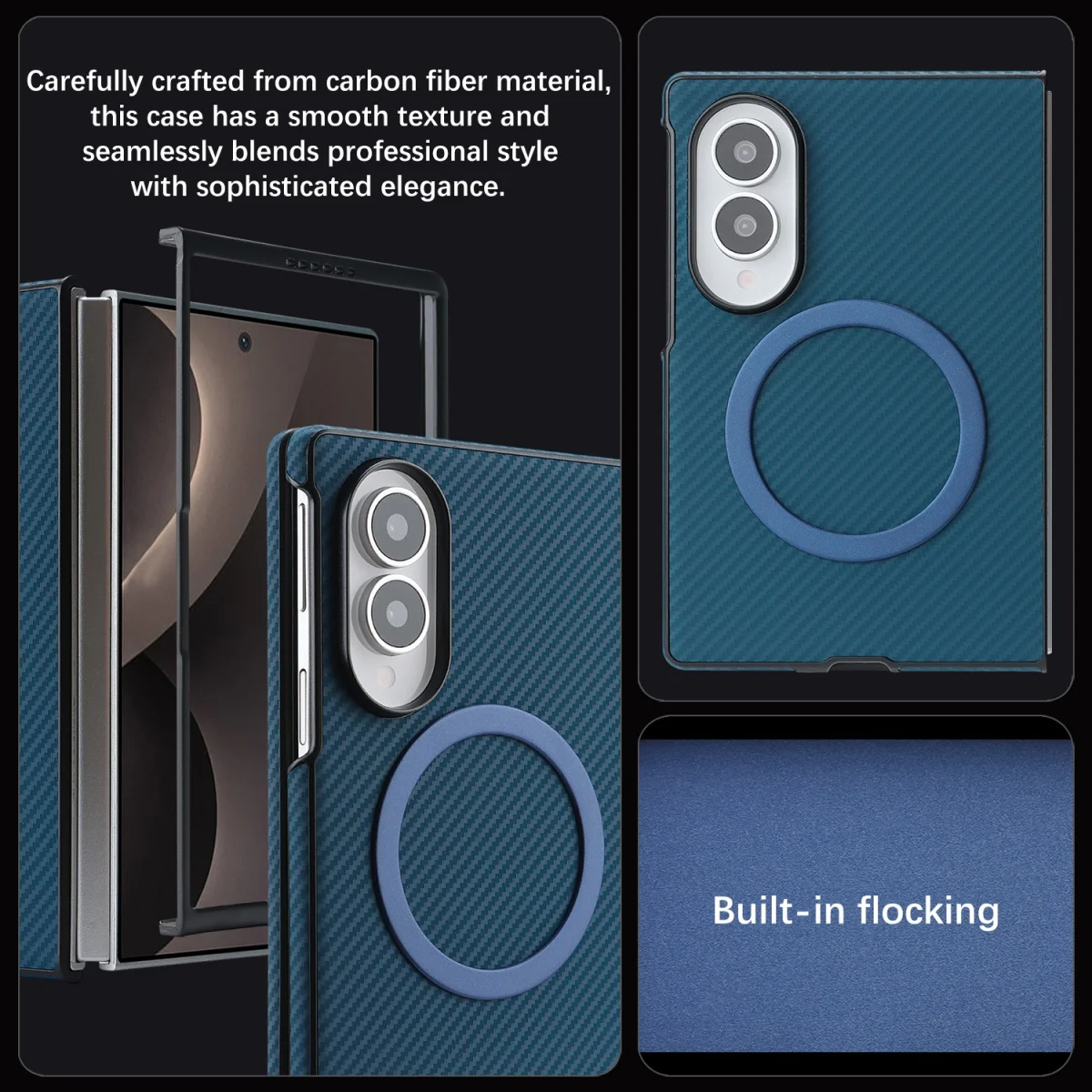 for Magsafe Magnetic Carbon Fiber Leather Phone Case for Samsung Galaxy Z Fold 8 Ultra 7 6 5 4 Fold8 Shockproof Protective Cover - view 3