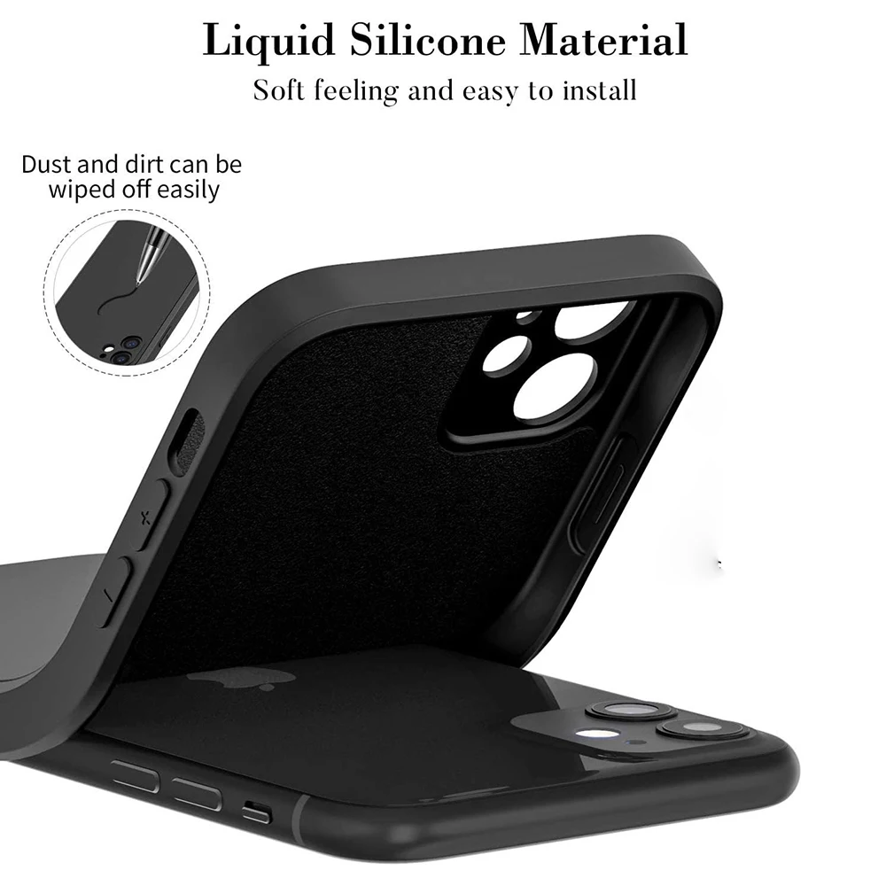 Black Shockproof Silicone TPU Phone Case For Iphone 11 12 13 14 15 Pro Max X Xs XR 8 7 6 Plus mini Protective Lens Cover Case