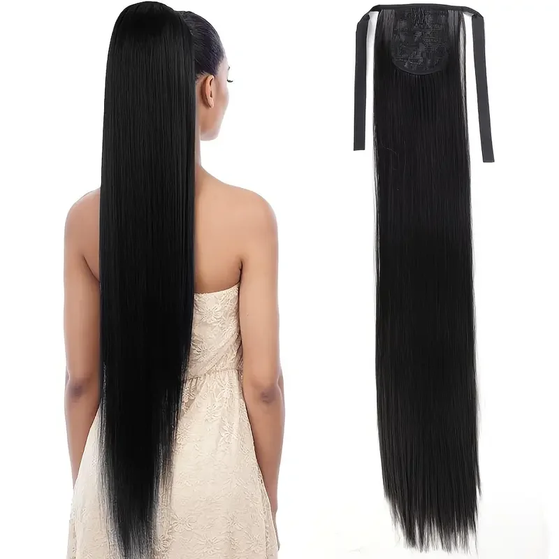 

LUPU Synthetic Long Straight tied Ponytail Hair Extensions 32Inch Heat Resistant Pony Tail Hair piece For Women Daily Party