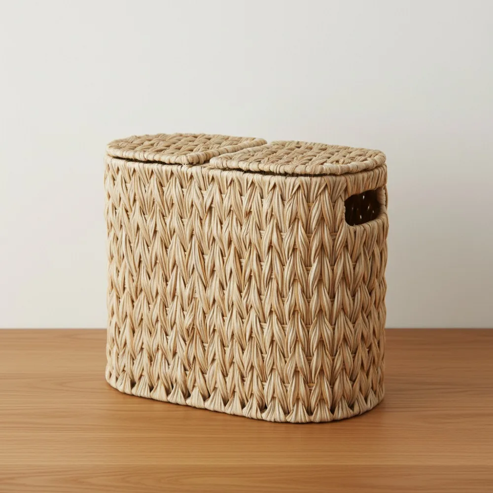 

Waterproof Toilet Paper Storage Basket with Double Lid, Holds 4 Rolls, Freestanding Bathroom Organizer for Small Spaces