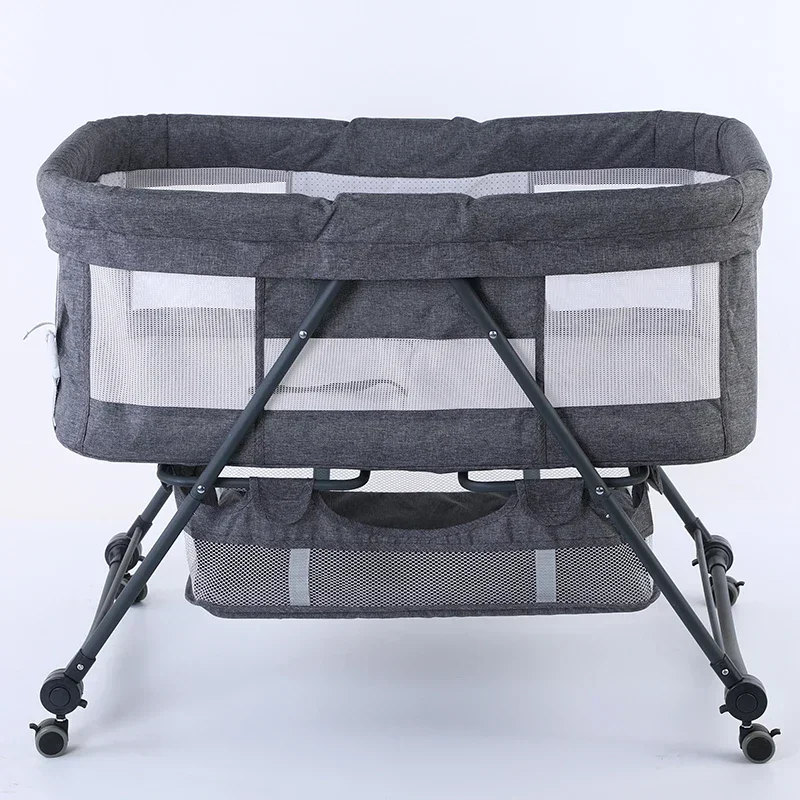 Foldable Baby Bed for New Born, Gray, Simple Crib, Stylish and Portable Accept OEM, Save Space 0 ~ 3 Year Old, 1PC