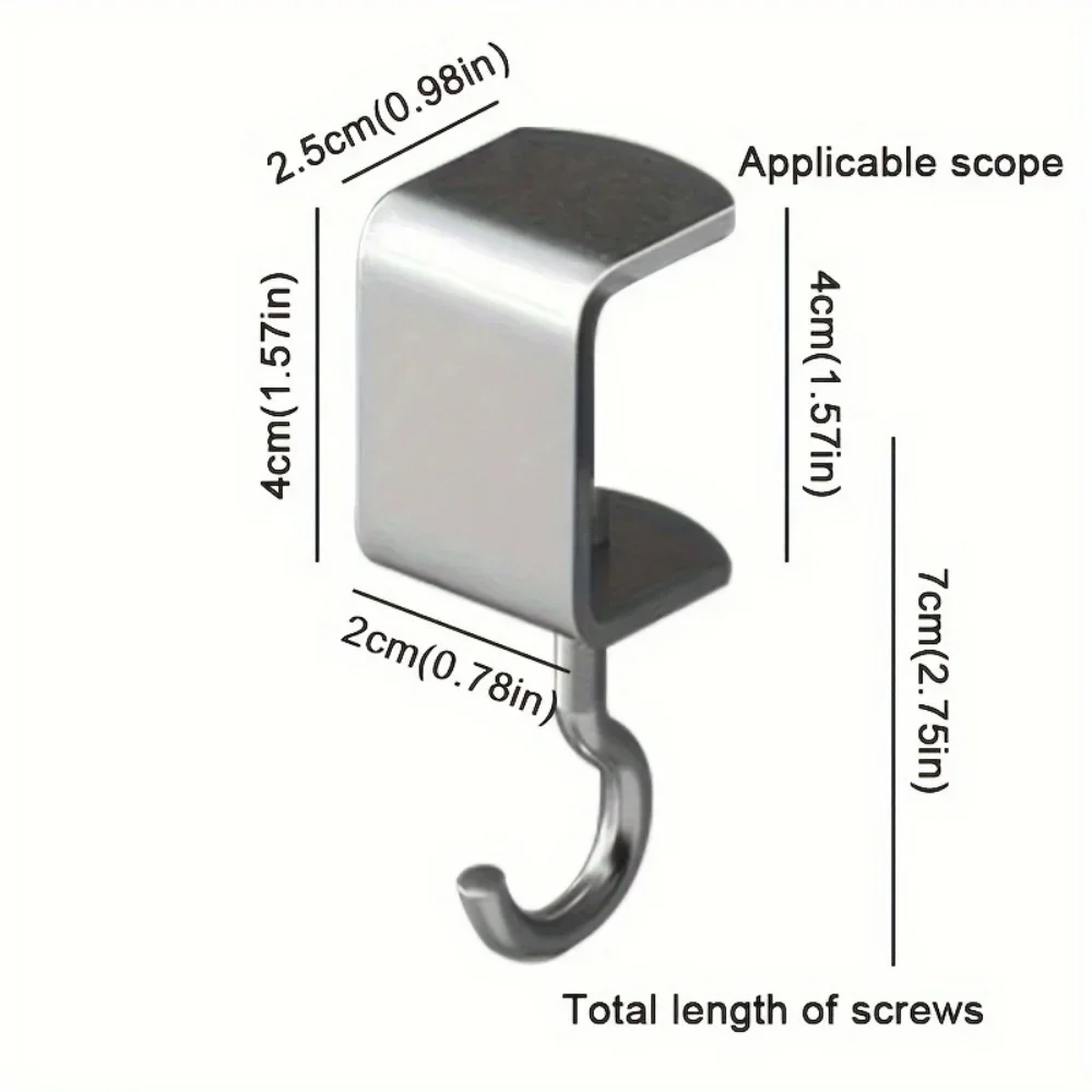 1/2pcs 360° Rotatable Steel Table Hooks - Detachable, Non-Destructive Installation for Office Desks, School Dormitories view 6