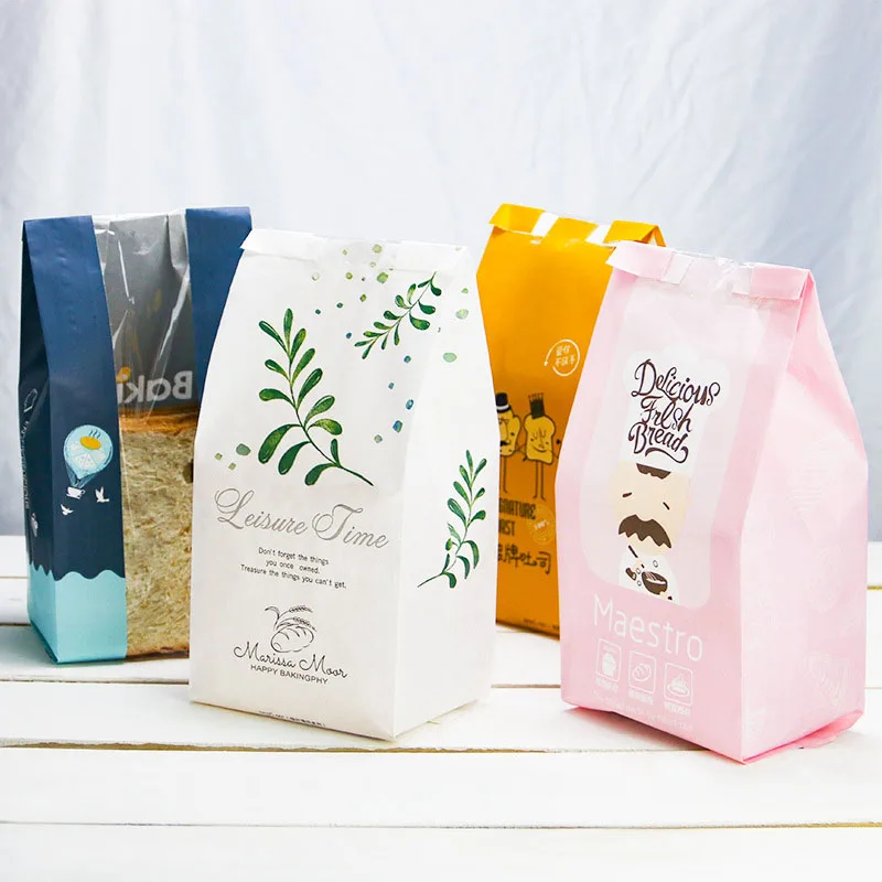 Paquete de 50 bolsas de pan con ventana, bolsa de panadería de almacenamiento de embalaje de alimentos de papel Kraft para dulces/biscuits/snacks