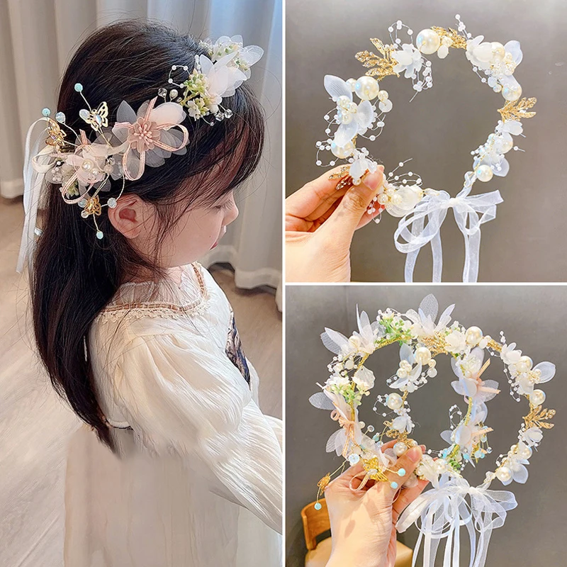 Elegant Bridal Imitation Pearls Headwear Hair Band Wedding Fairy Flower Hairwear Sweet Romantic For Girls Hair Jewelry Headband